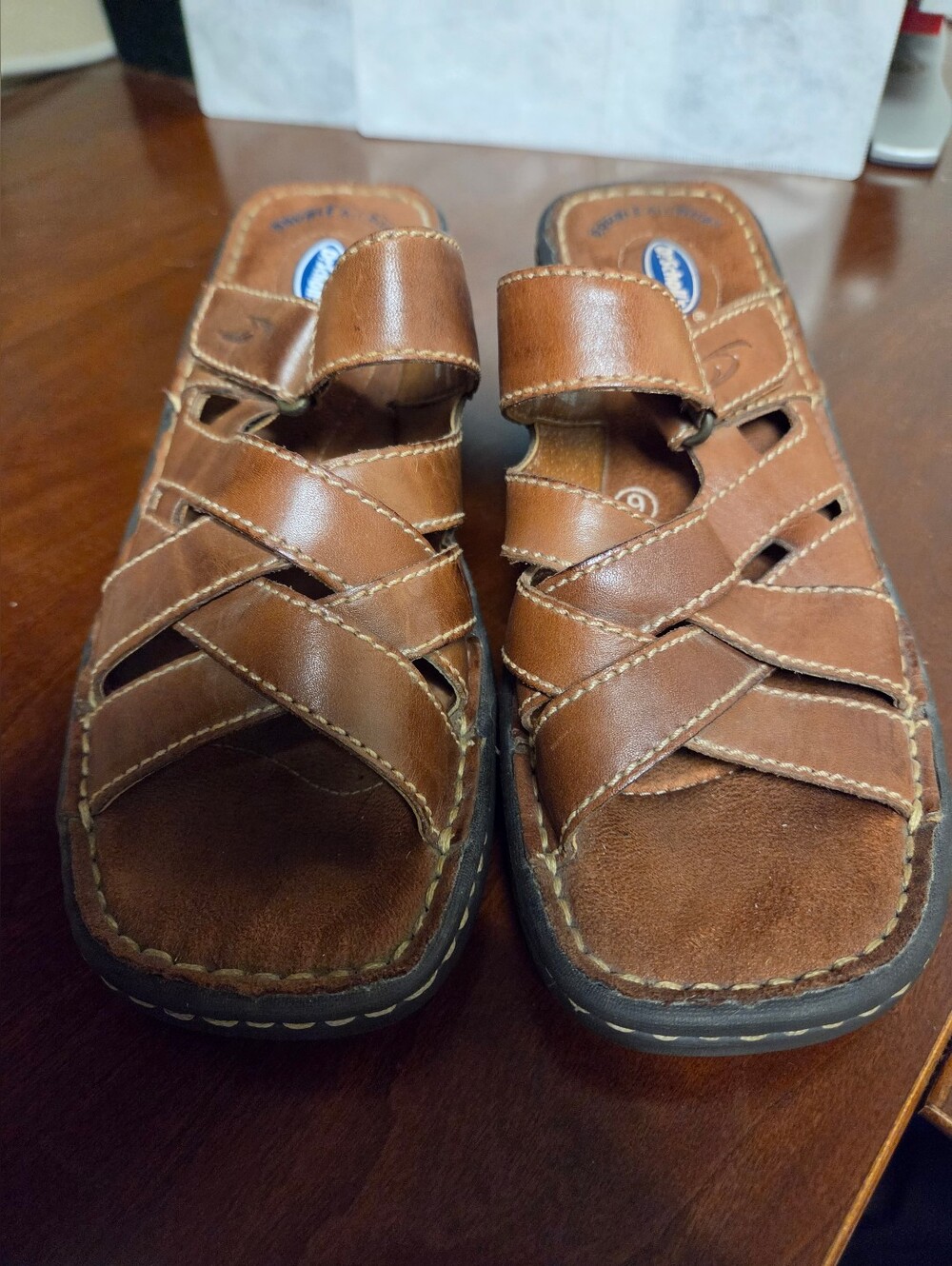Women's Dr Scholl's Brown Leather Slide Sandals